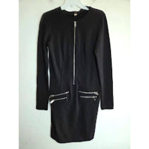 Diesel Black w/Silver Zipper Detail Cotton Jersey Knit Straigth Dress sz Medium - Picture 1 of 6